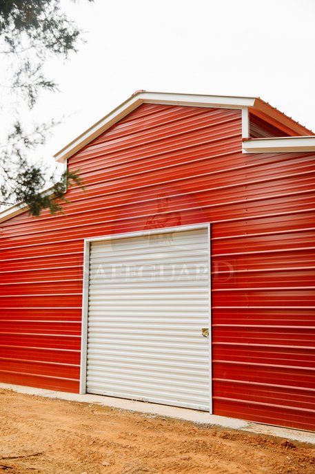 Front detail of metal barn