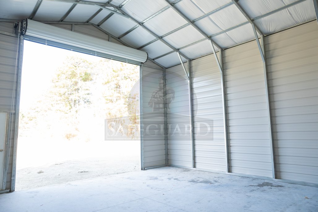 Inside of metal garage.