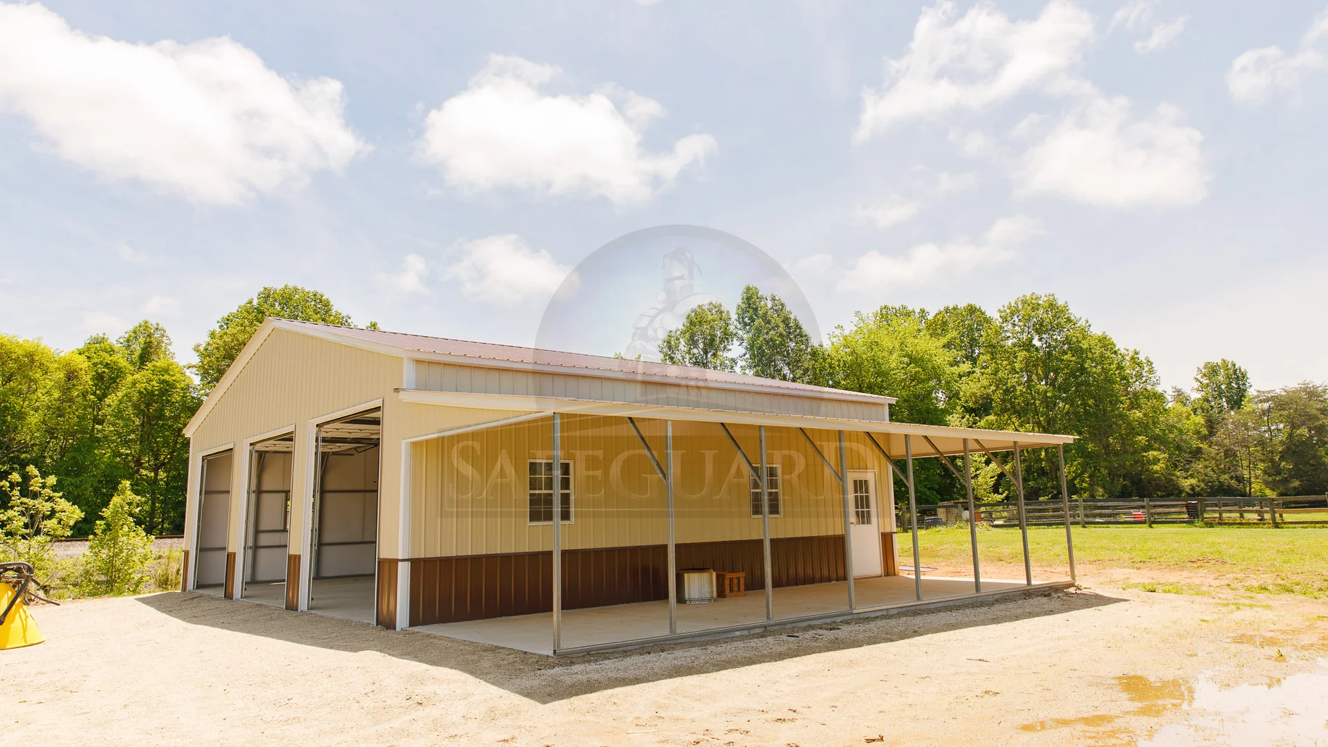 Side view of triple car garage