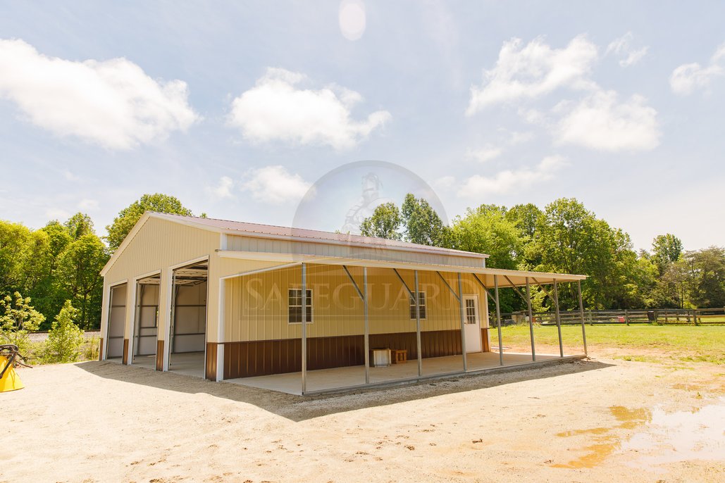 Side view of triple car garage