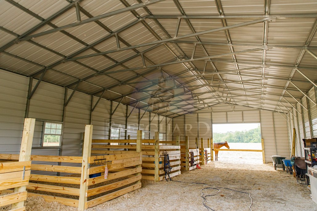 Interior of working horse barn