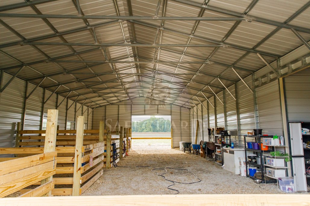 Interior of steel horse barn