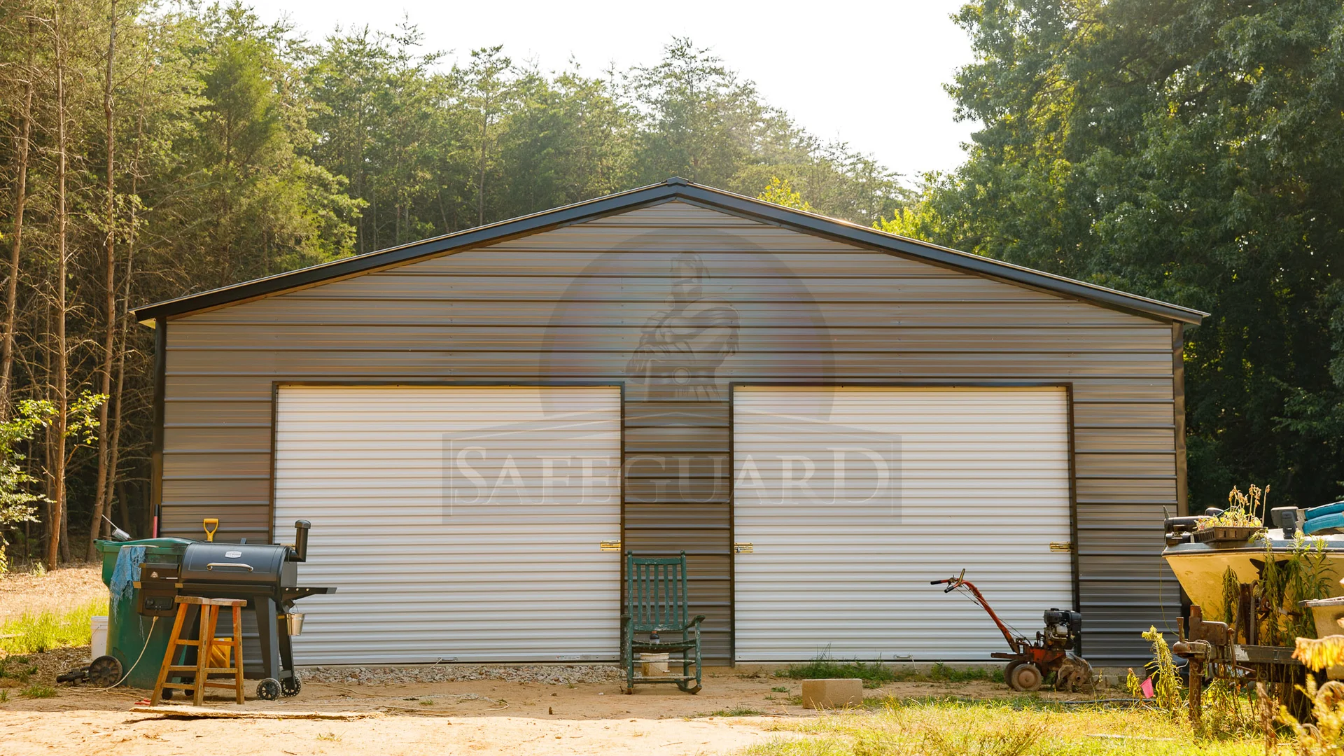 Front view of double side garage