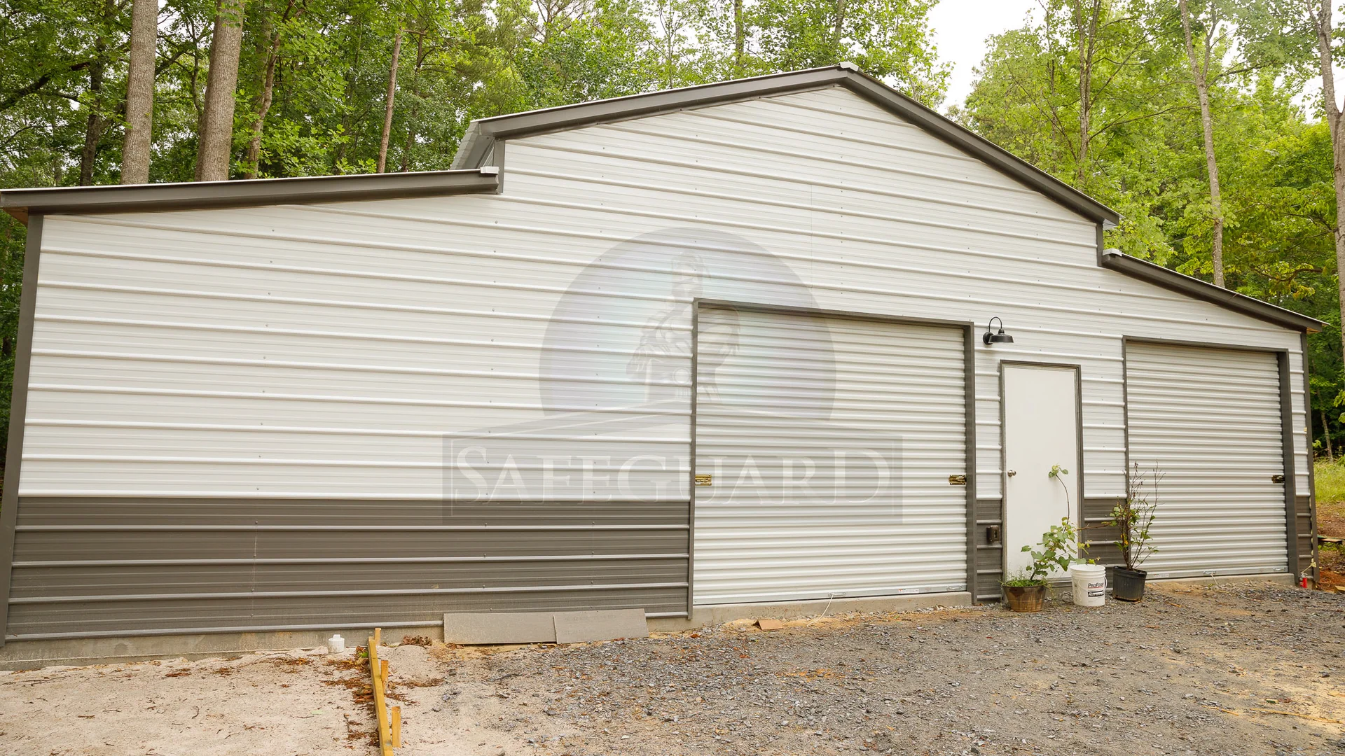 Front view of storage barn