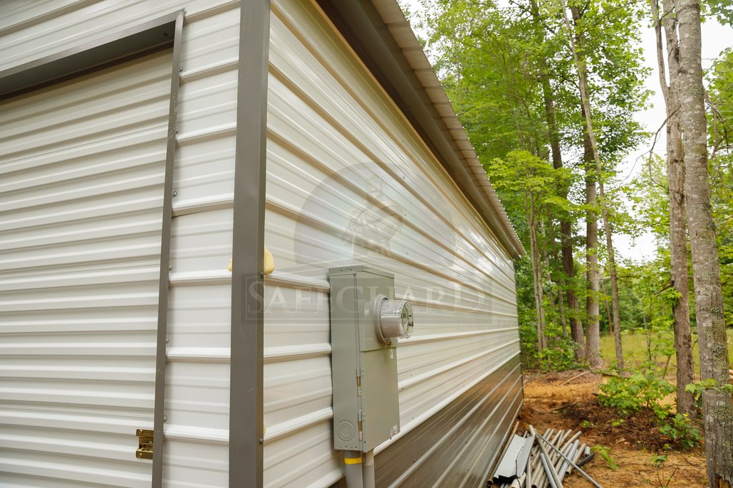 Back view of storage barn