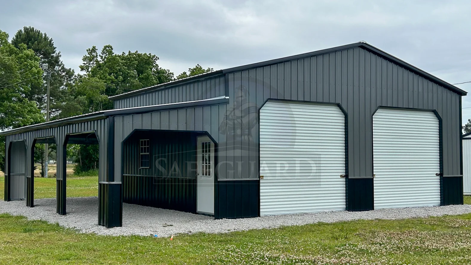 Garage doors of utility building