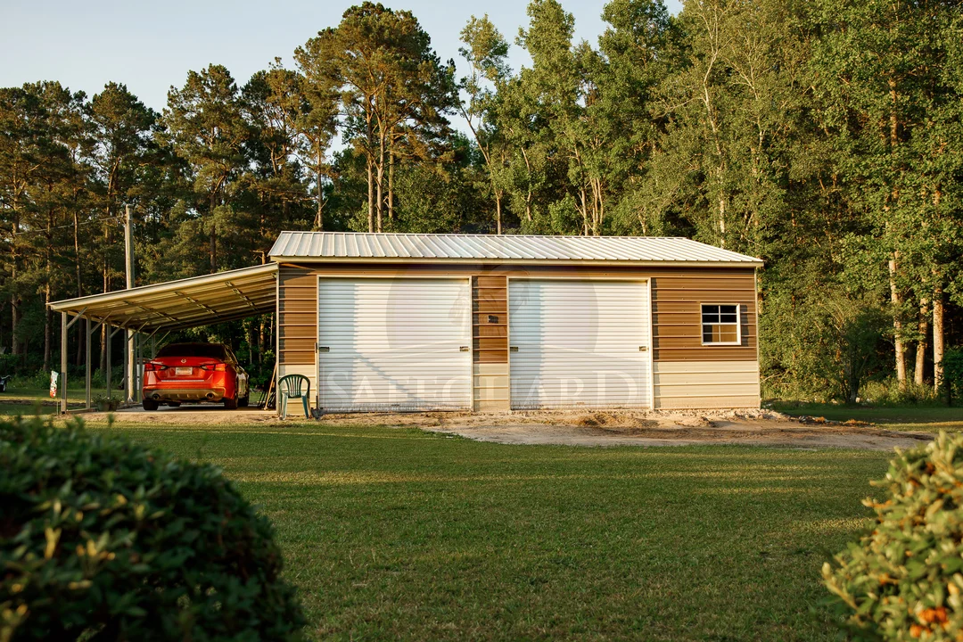 Double car garage with lean-to