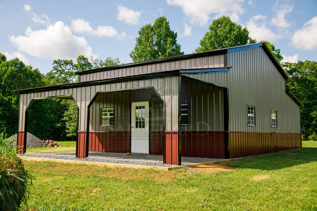 Back view of farm barn